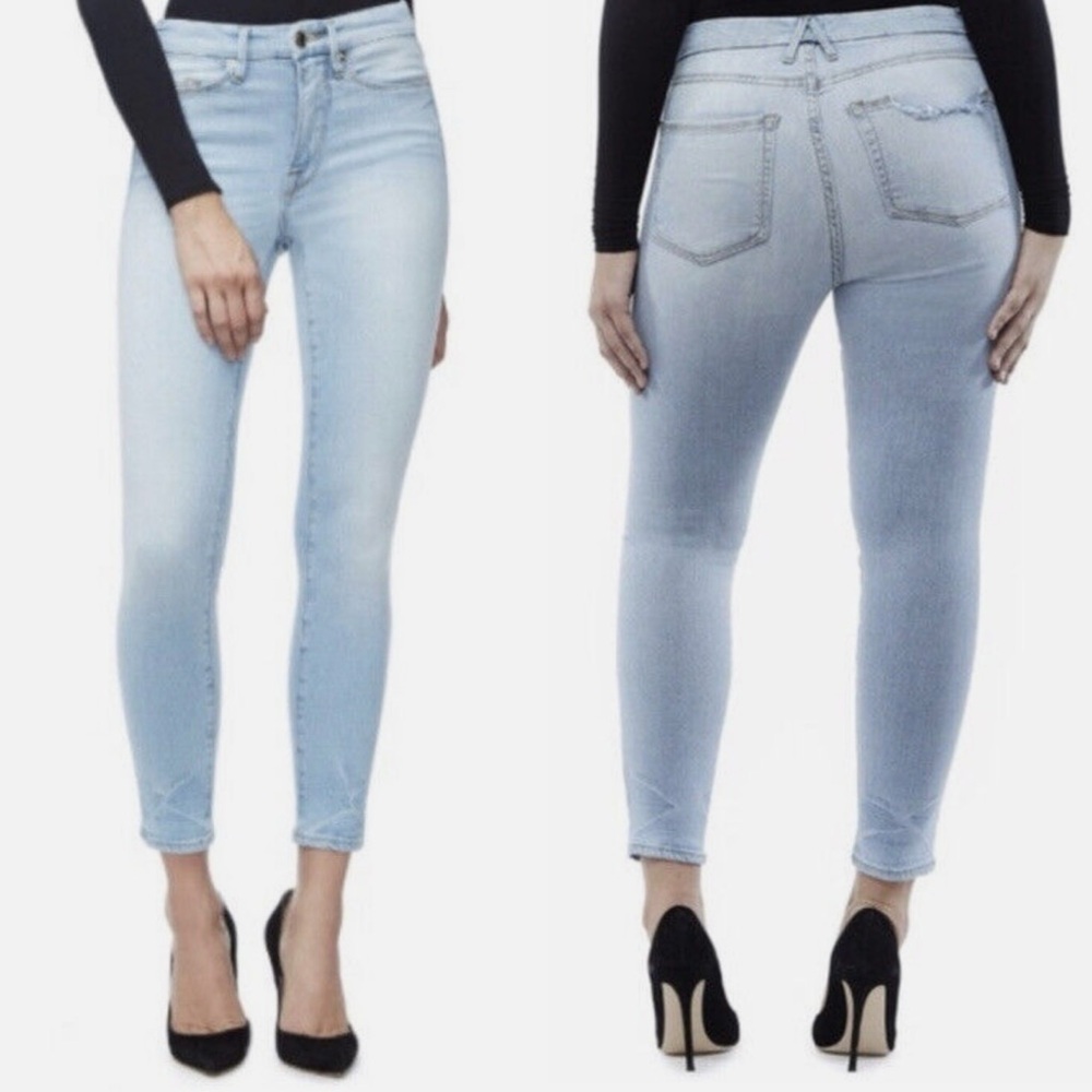 Good American Light Wash Good Legs High Rise Raw Hem Skinny Jeans